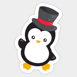 New Year Penguin, Penguin With Top Hat, Party Sticker